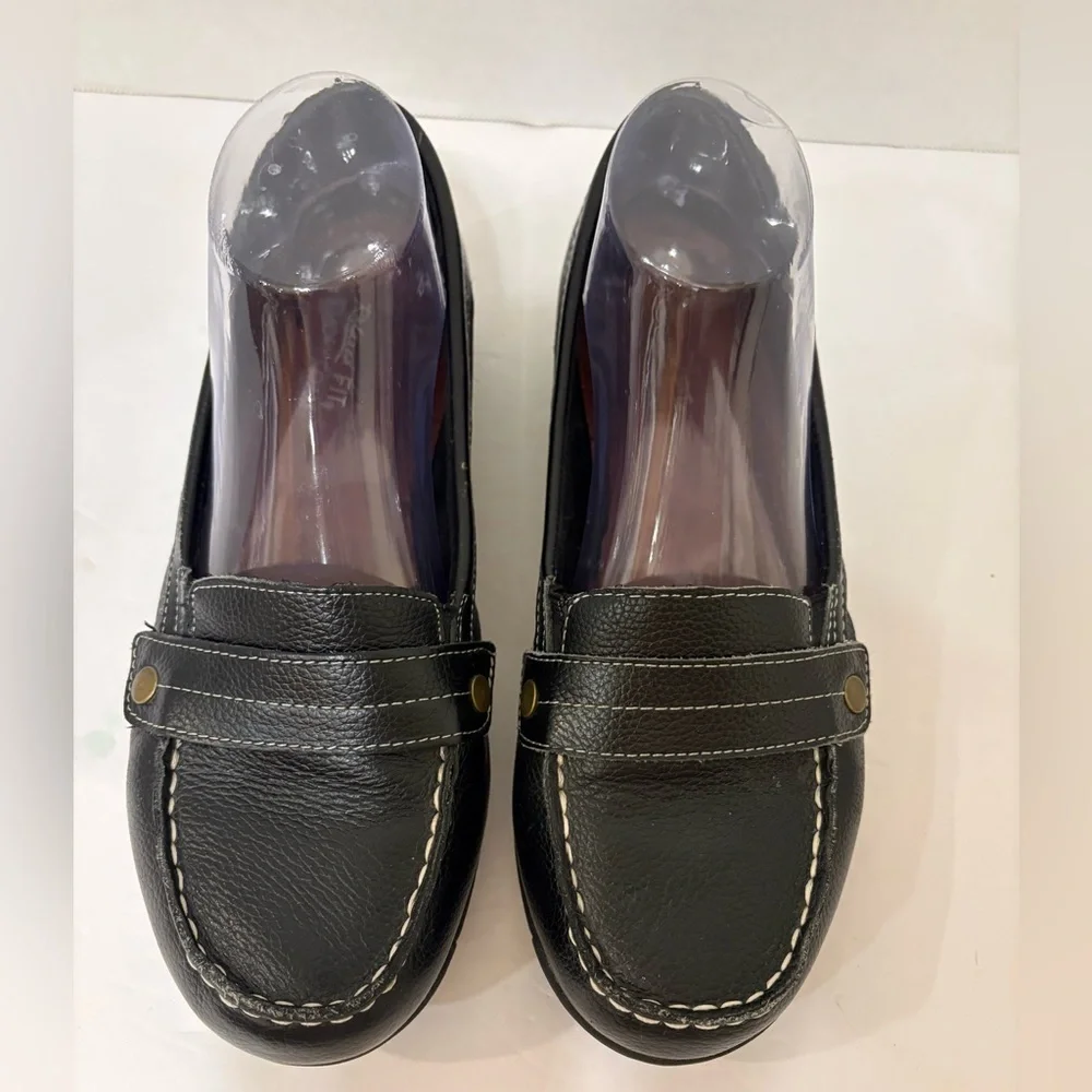 Skechers black leather relaxed fit memory foam slip-on loafers shoes size 8 - Picture 10 of 10